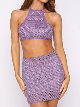 Tie Wrap   Halter Cropped Tank And Skirt Sets