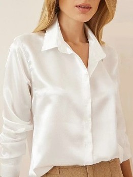  White Satin Long Sleeve Shirt