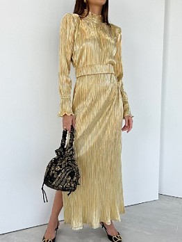Golden Split Hem  Ruched Dress