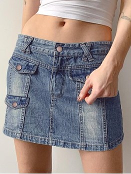 Blue Pockets Denim Skirt