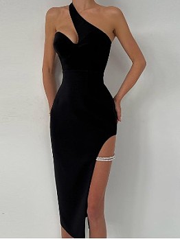 Inclined Slit Midaxi Party Dress