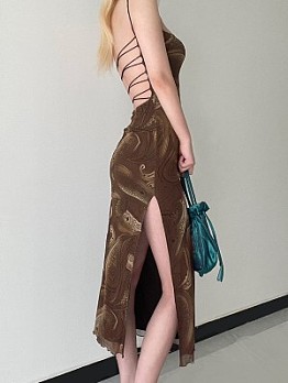 Paisley Backless Slit Cami Maxi Dress