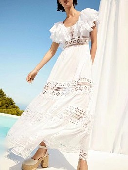 Embroidery Lace Patchwork Maxi Dress