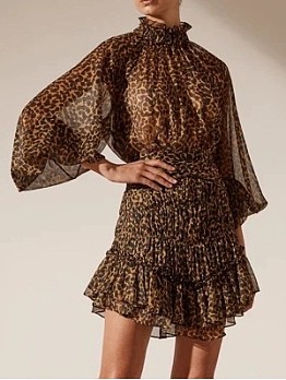 Leopard Print Lantern Sleeve Dress