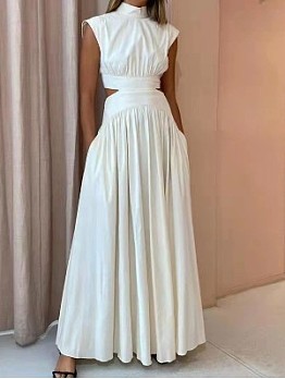 White Hollow Out Maxi Dress