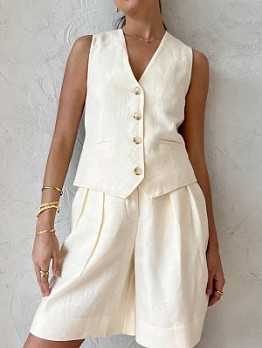 solid Sleeveless Vest Two-Piece shorts sets