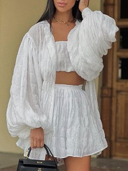  Loose Long Sleeve Three-Piece shorts sets