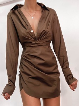  Temperament Brown Short Dress For Women