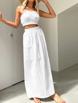  Women's white long skirt sets