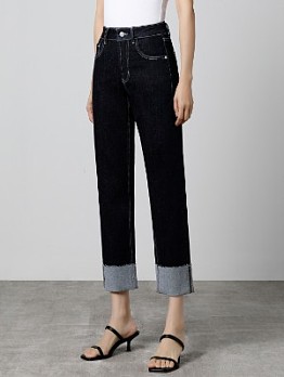  High Waist Rolled Cropped Jeans