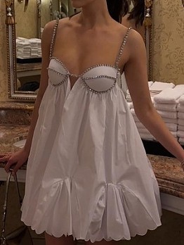  Sexy White Diamond Backless dress