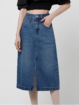Loose  Straight Blue Denim Midi Skirt