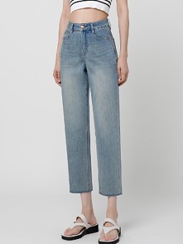 Blue Straight Leg Denim Jeans Women