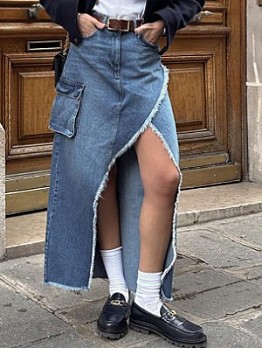  Fashion Commuter Split Blue Denim Skirt
