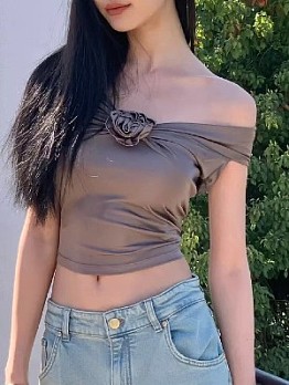 Women's Khaki Sleeveless Crop T-Shirt