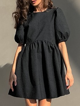Retro black Puff Sleeve dress