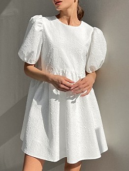  French Gentle White Puff Sleeve Dress