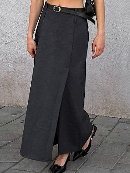  Pure Color Straight Slit Skirts