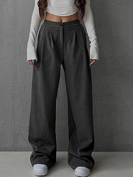 Gray Wide Leg Pants With Pockets