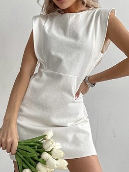  Patchwork white sleeveless short dress