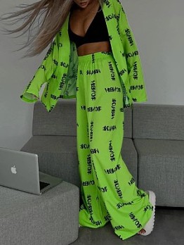 Green Letter Printing Trouser Suit