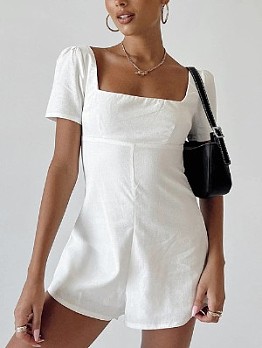 women's square neck Bubble Sleeve rompers