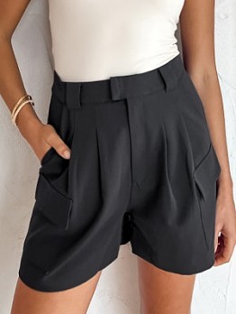 High Waist Loose Pure Color Shorts 