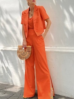  High-class Linen Orange Trouser Suit