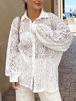  French Temperament White Lace Shirt Female