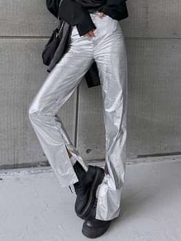  Personalized Silvery Split High-waisted Pants