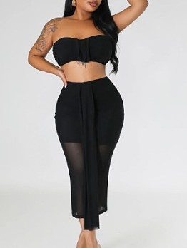  Mesh Perspective  Solid Two-Piece Set 