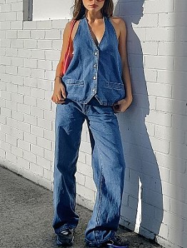 Patchwork Denim Trouser Set