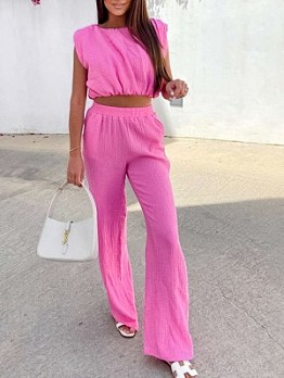 Ruched Solid Trouser Set